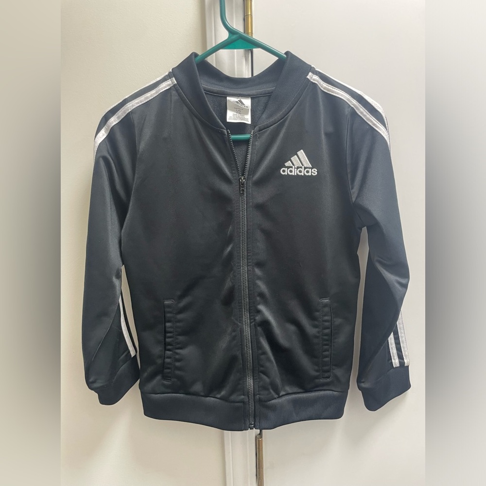 Kids Youth Adidas Black White Track Jacket Warm Up Full Zip Size Large 14